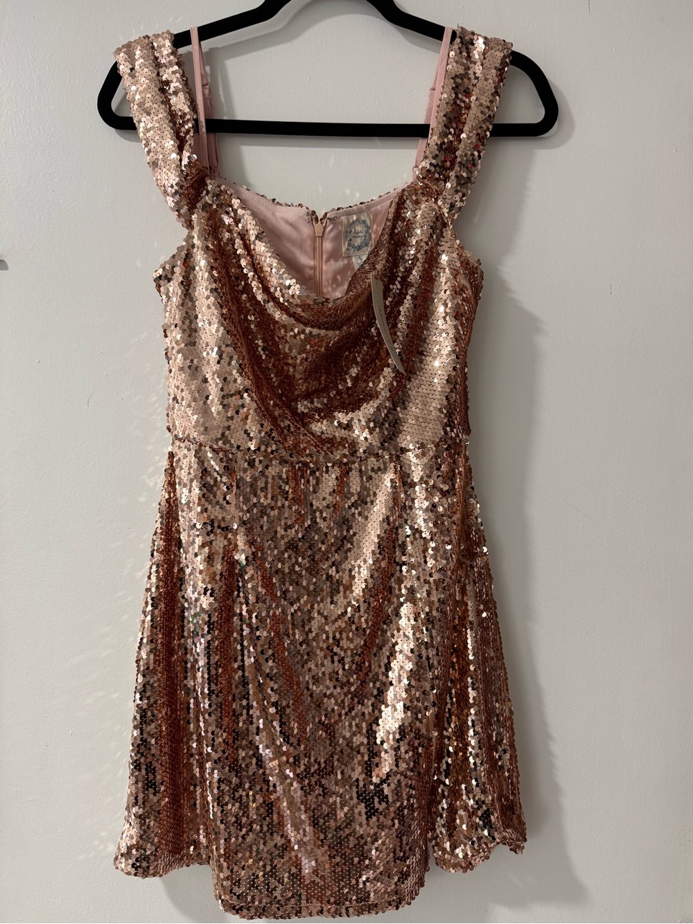 Rose Gold Sequin Cowl Neck Party Dress